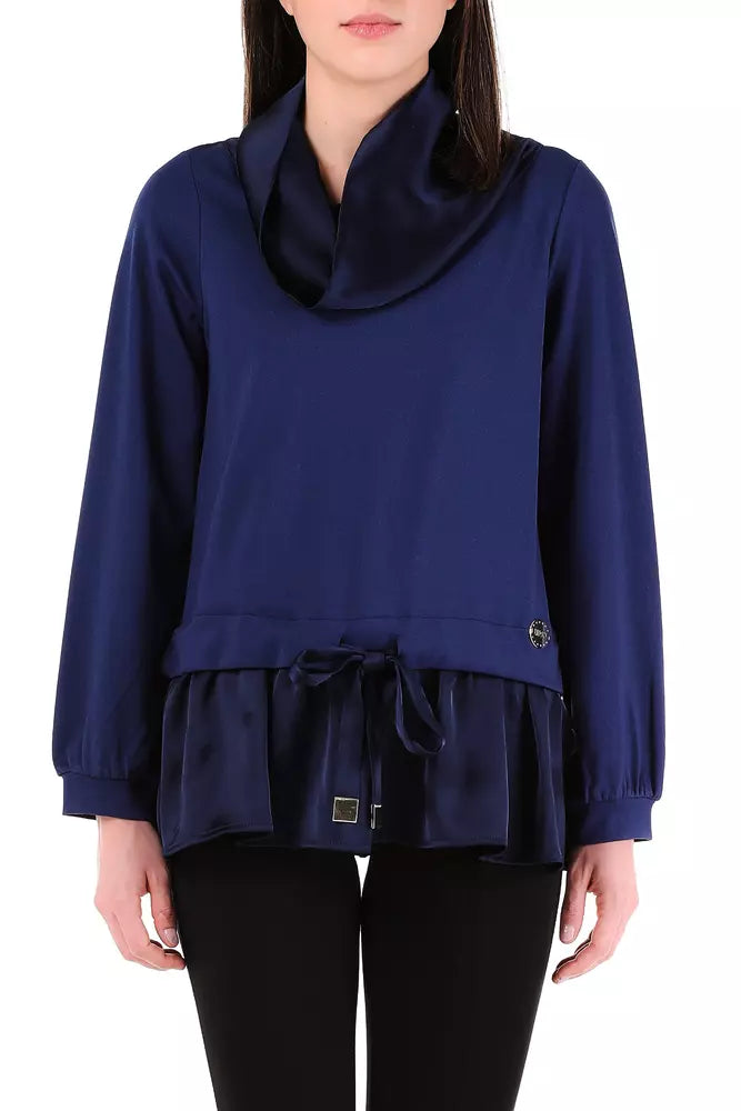 Liu Jo Elegant Blue Satin-Trim Sweatshirt