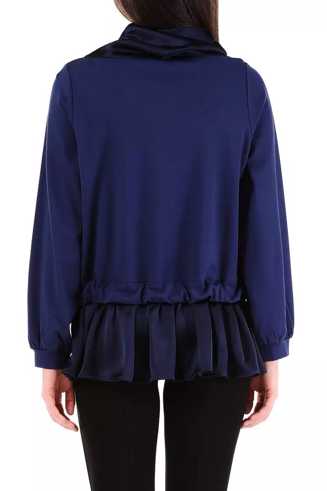 Liu Jo Elegant Blue Satin-Trim Sweatshirt