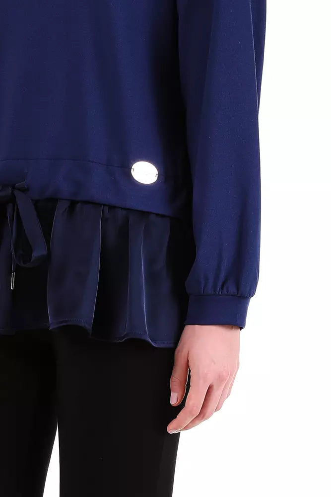 Liu Jo Elegant Blue Satin-Trim Sweatshirt