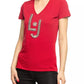 Liu Jo Rhinestone Beaded V-Neck Red Tee