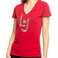 Liu Jo Rhinestone Beaded V-Neck Red Tee