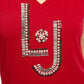 Liu Jo Rhinestone Beaded V-Neck Red Tee