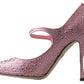 Dolce & Gabbana Pink Crystal Brooch Mary Jane Stilettos