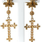 Dolce & Gabbana Regal Gold Cross & Crown Clip Earrings