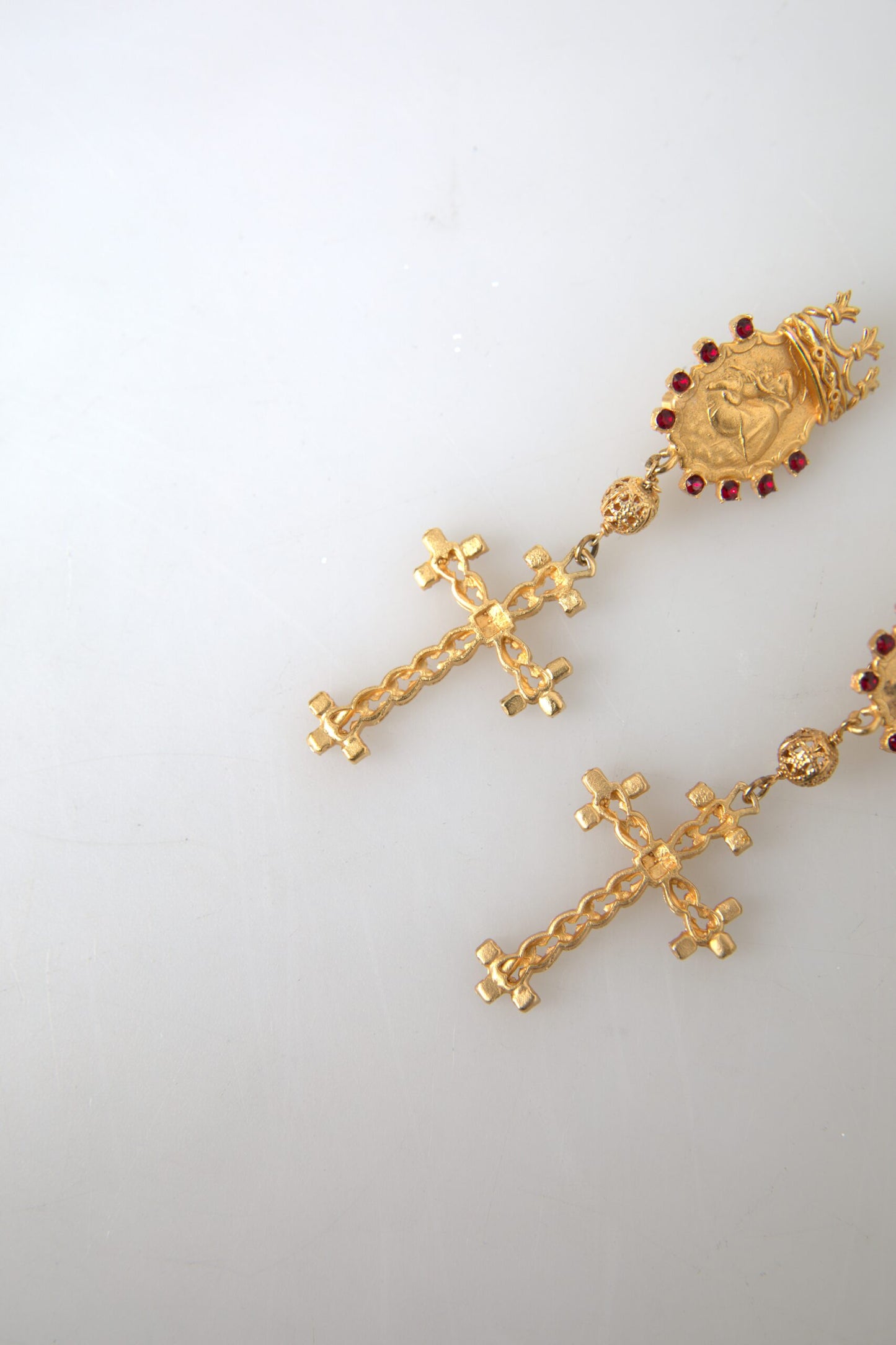 Dolce & Gabbana Regal Gold Cross & Crown Clip Earrings