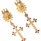 Dolce & Gabbana Regal Gold Cross & Crown Clip Earrings