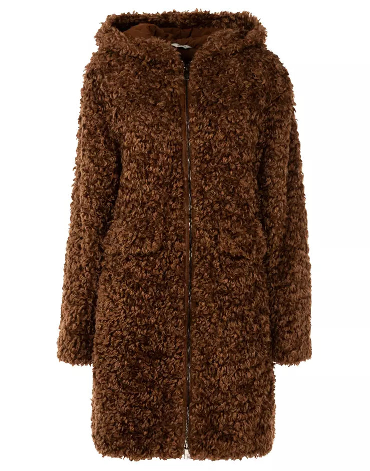 Liu Jo Plush Eco-Fur Coat with Hood in Brown