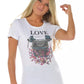 Liu Jo Elegant White Graphic Tee with Rhinestone Accents