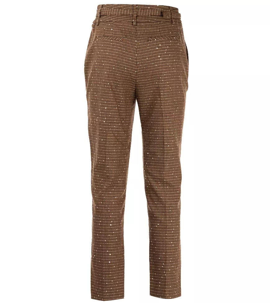 Liu Jo Elegant Tartan Chino Trousers with Metal Logo Plaque