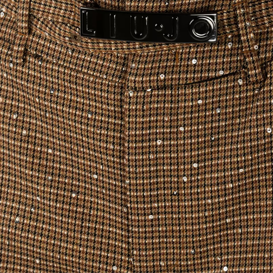 Liu Jo Elegant Tartan Chino Trousers with Metal Logo Plaque