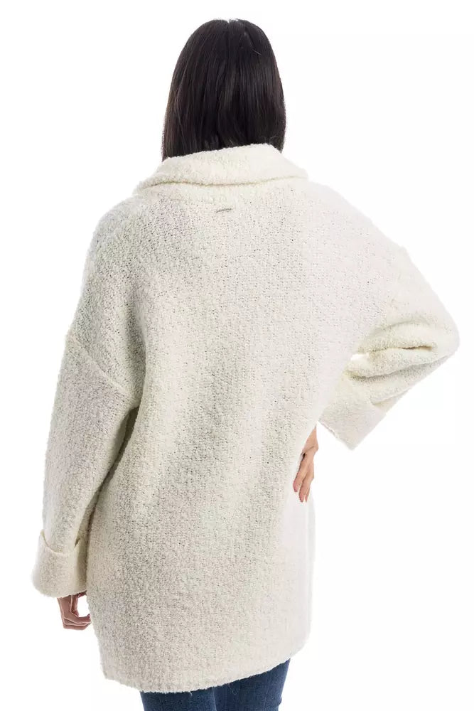 Liu Jo Elegant White Wool Blend Knit Coat