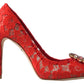 Dolce & Gabbana Chic Red Lace Heels with Crystal Embellishment