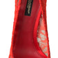 Dolce & Gabbana Chic Red Lace Heels with Crystal Embellishment