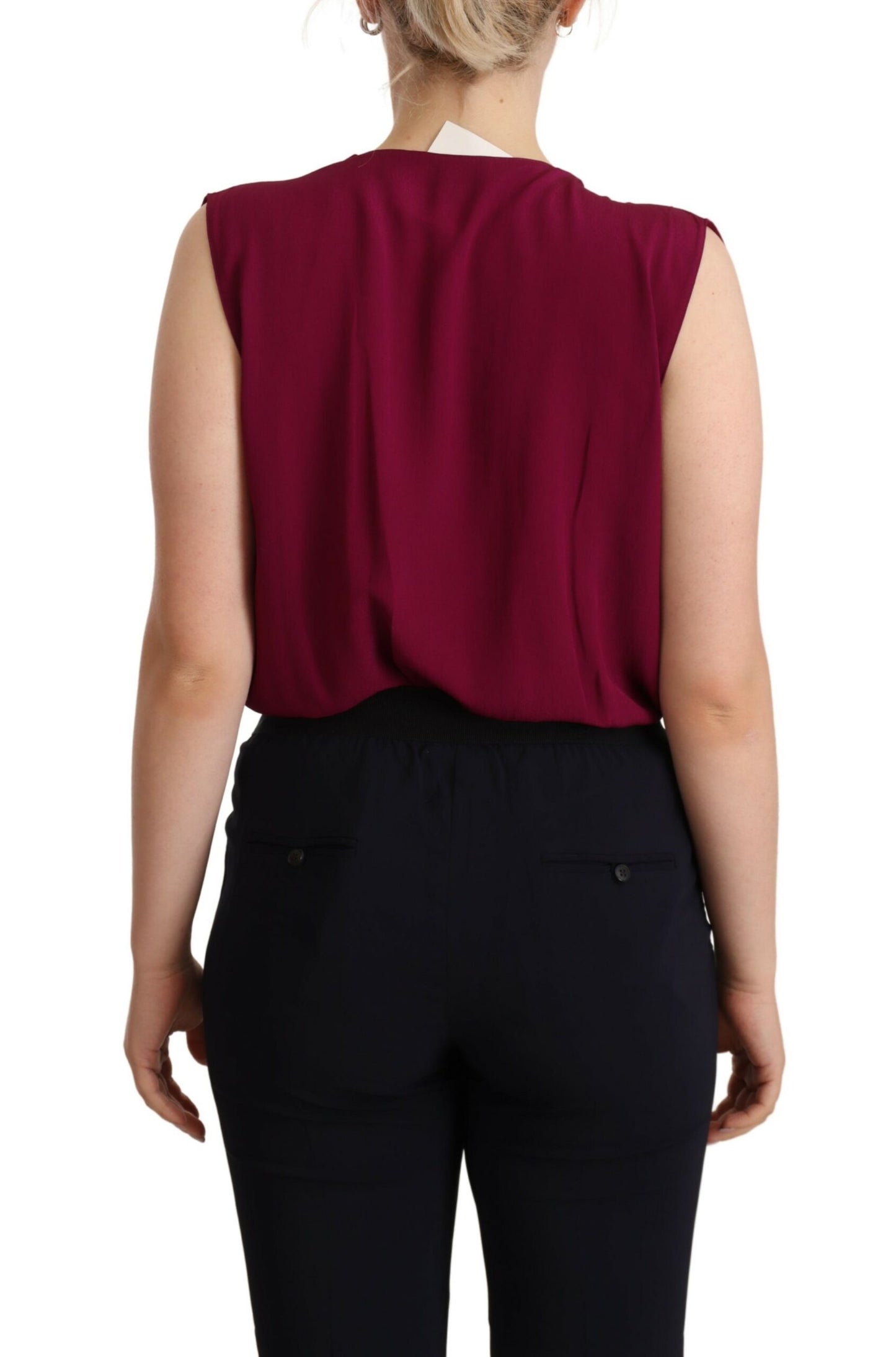 PINKO Elegant Plum V-Neck Sleeveless Bodysuit