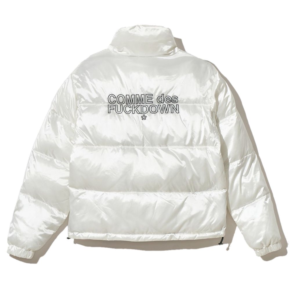 Comme Des Fuckdown Chic White Nylon Down Jacket with Logo Detail