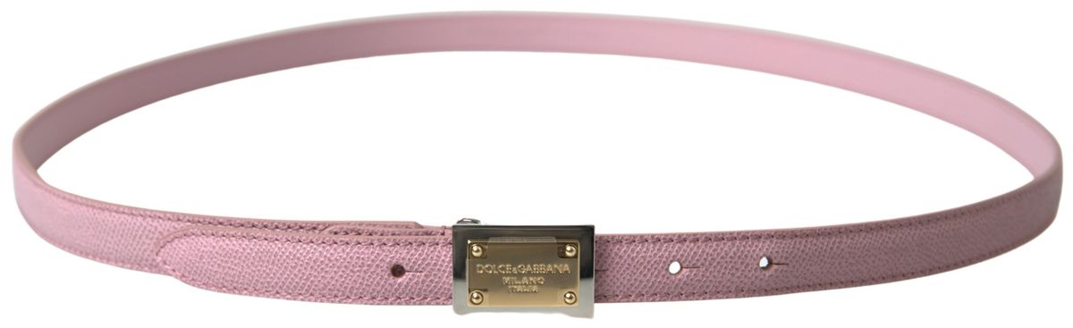 Dolce & Gabbana Chic Pink Leather Belt with Engraved Buckle