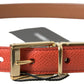 Dolce & Gabbana Chic Orange Leather Belt with Metal Buckle