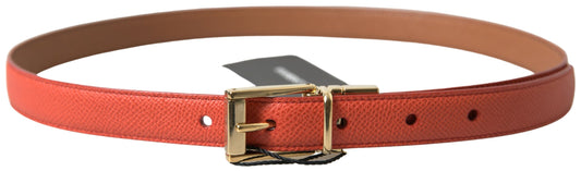 Dolce & Gabbana Chic Orange Leather Belt with Metal Buckle