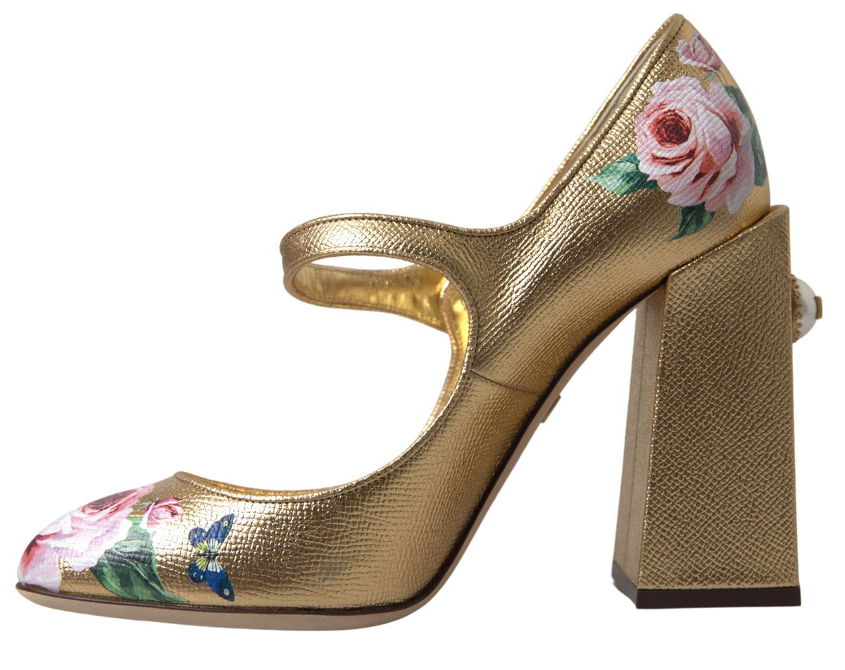 Dolce & Gabbana Elegant Gold Floral Cuban Heel Pumps