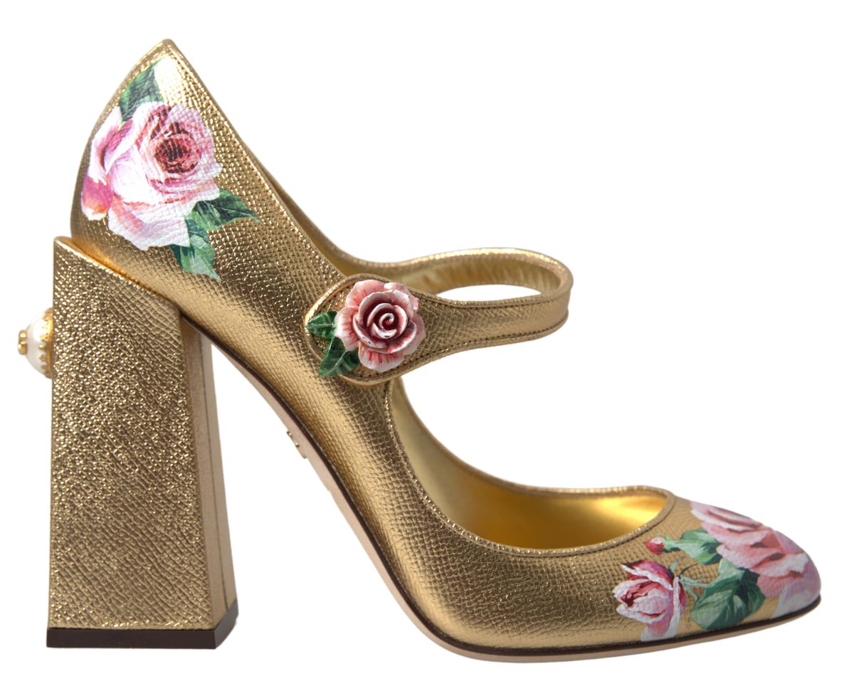 Dolce & Gabbana Elegant Gold Floral Cuban Heel Pumps