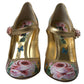 Dolce & Gabbana Elegant Gold Floral Cuban Heel Pumps