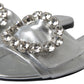 Dolce & Gabbana Crystal-Embellished Silver Leather Slides