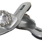 Dolce & Gabbana Crystal-Embellished Silver Leather Slides