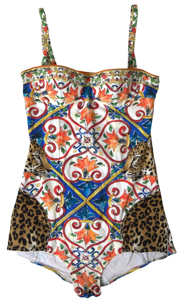 Dolce & Gabbana Multicolor Caretto Print One Piece Swimsuit