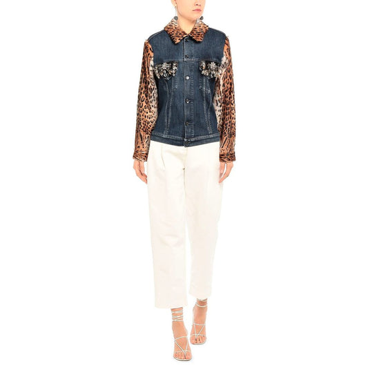 Dolce & Gabbana Elegant Denim Fur-Lined Jacket with Gemstones