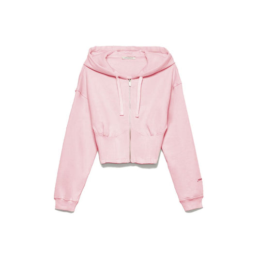 Hinnominate Chic Pink Cotton Crop Hooded Sweatshirt