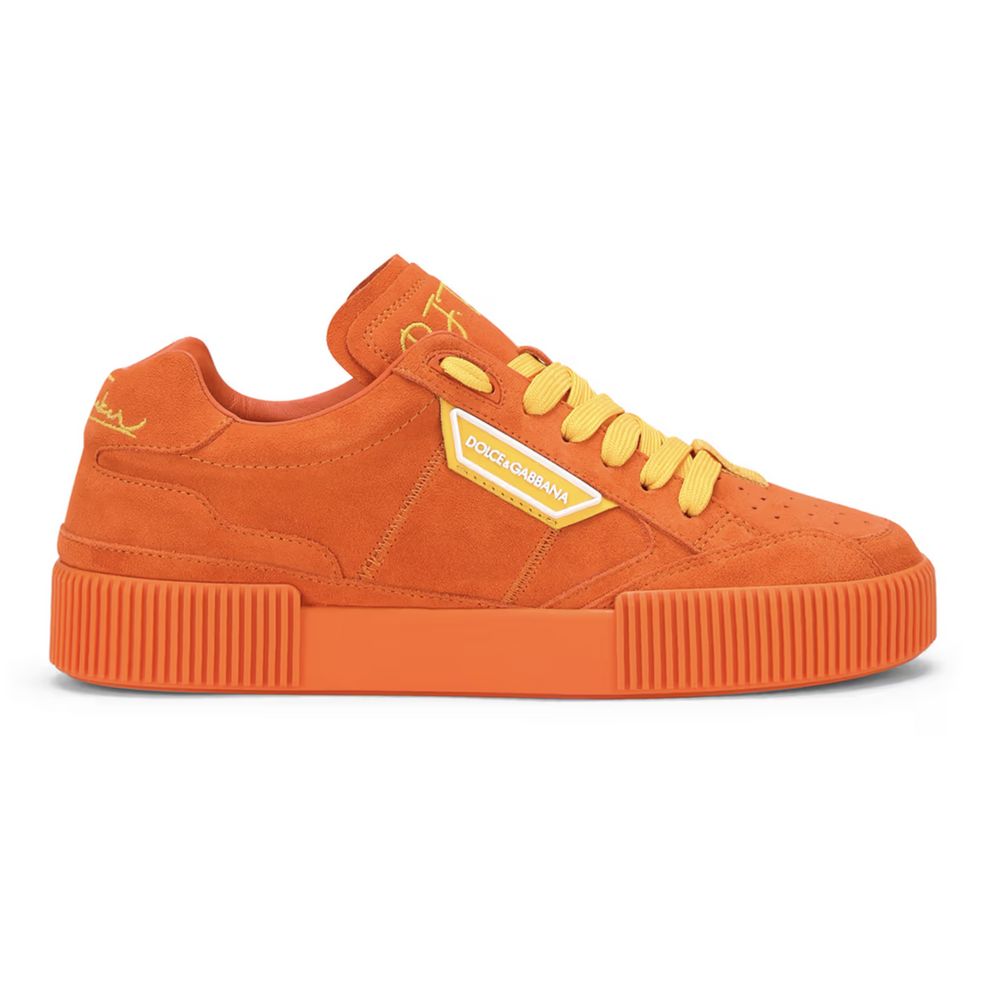 Dolce & Gabbana Orange Suede Sneakers with Yellow Accents