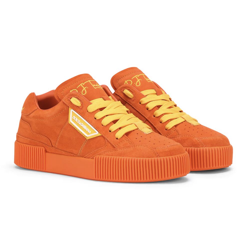 Dolce & Gabbana Orange Suede Sneakers with Yellow Accents