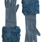 Dolce & Gabbana Elegant Blue Leather Gloves with Fur Trim