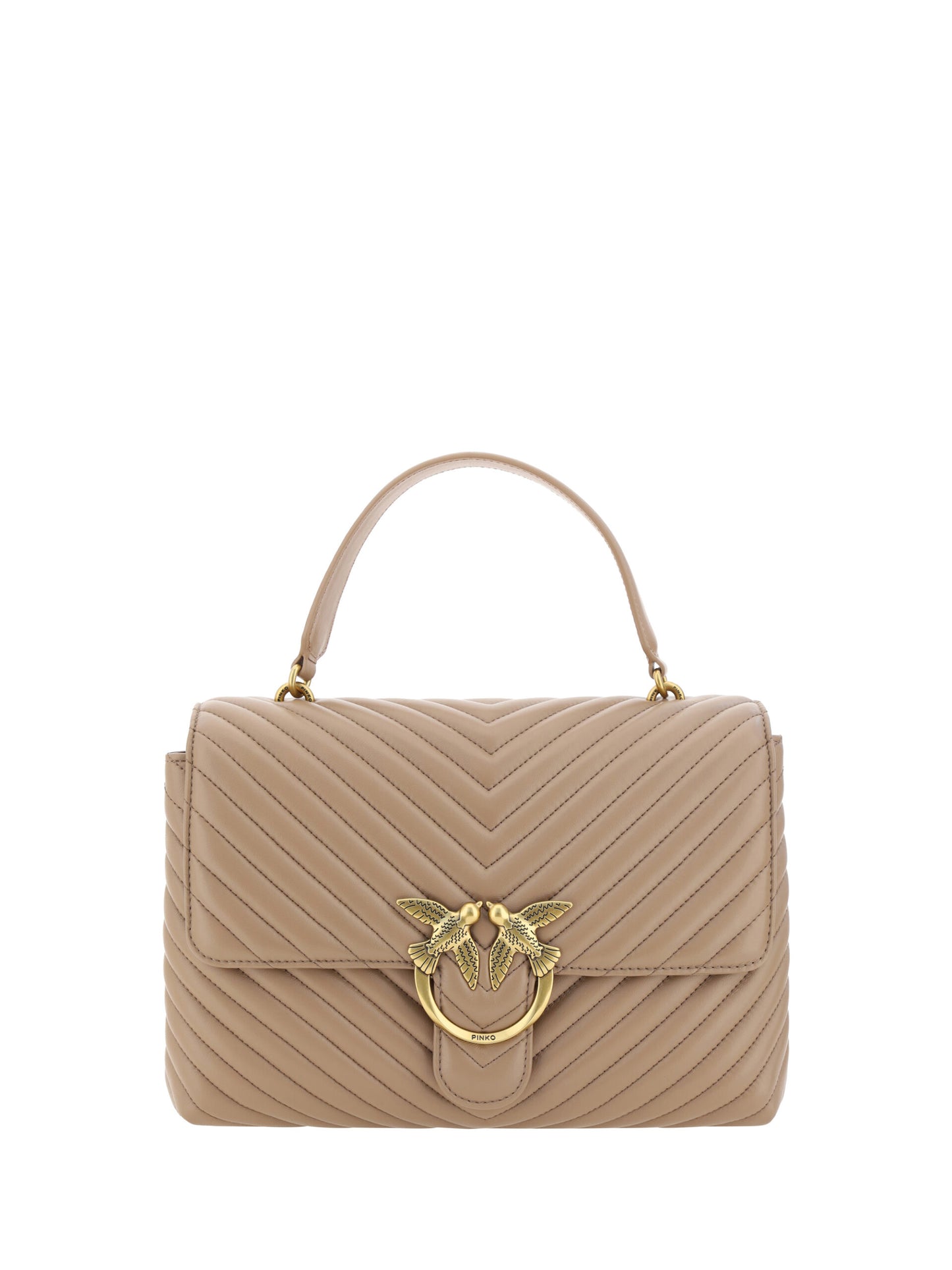 PINKO Quilted Calfskin Love Lady Bag in Beige