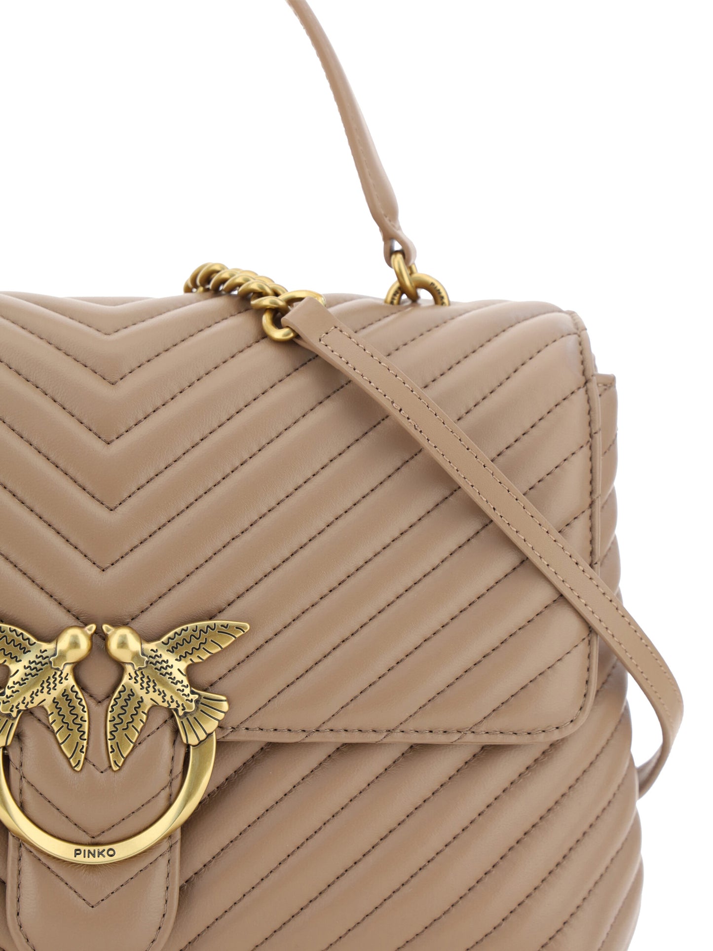 PINKO Quilted Calfskin Love Lady Bag in Beige