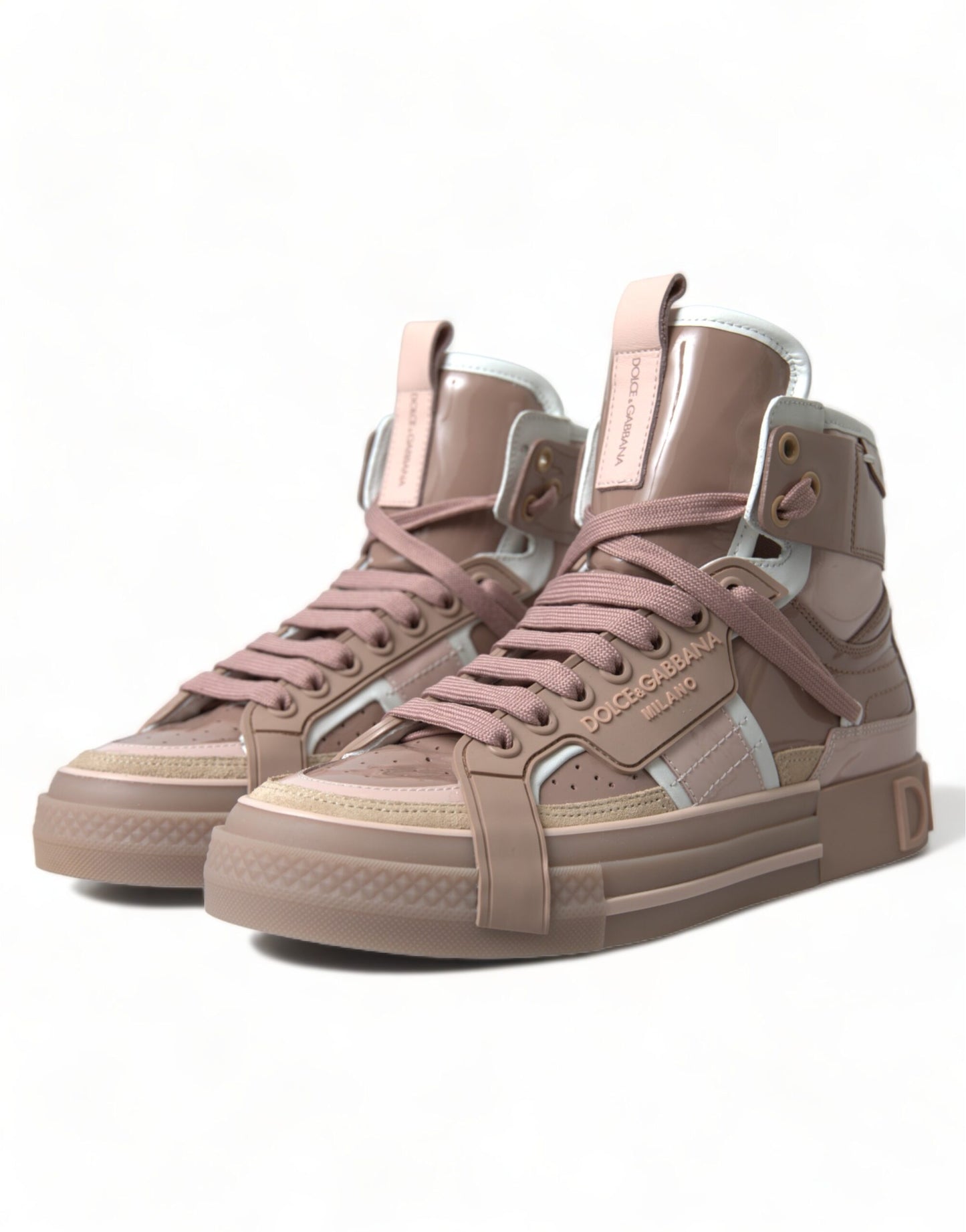 Dolce & Gabbana Elegant Nude Pink High-Top Sneakers