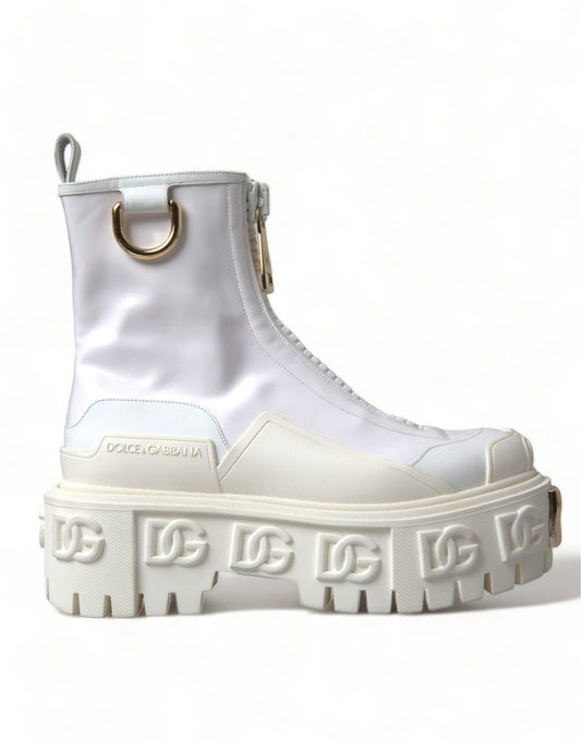 Dolce & Gabbana Elegant White Leather Ankle Boots