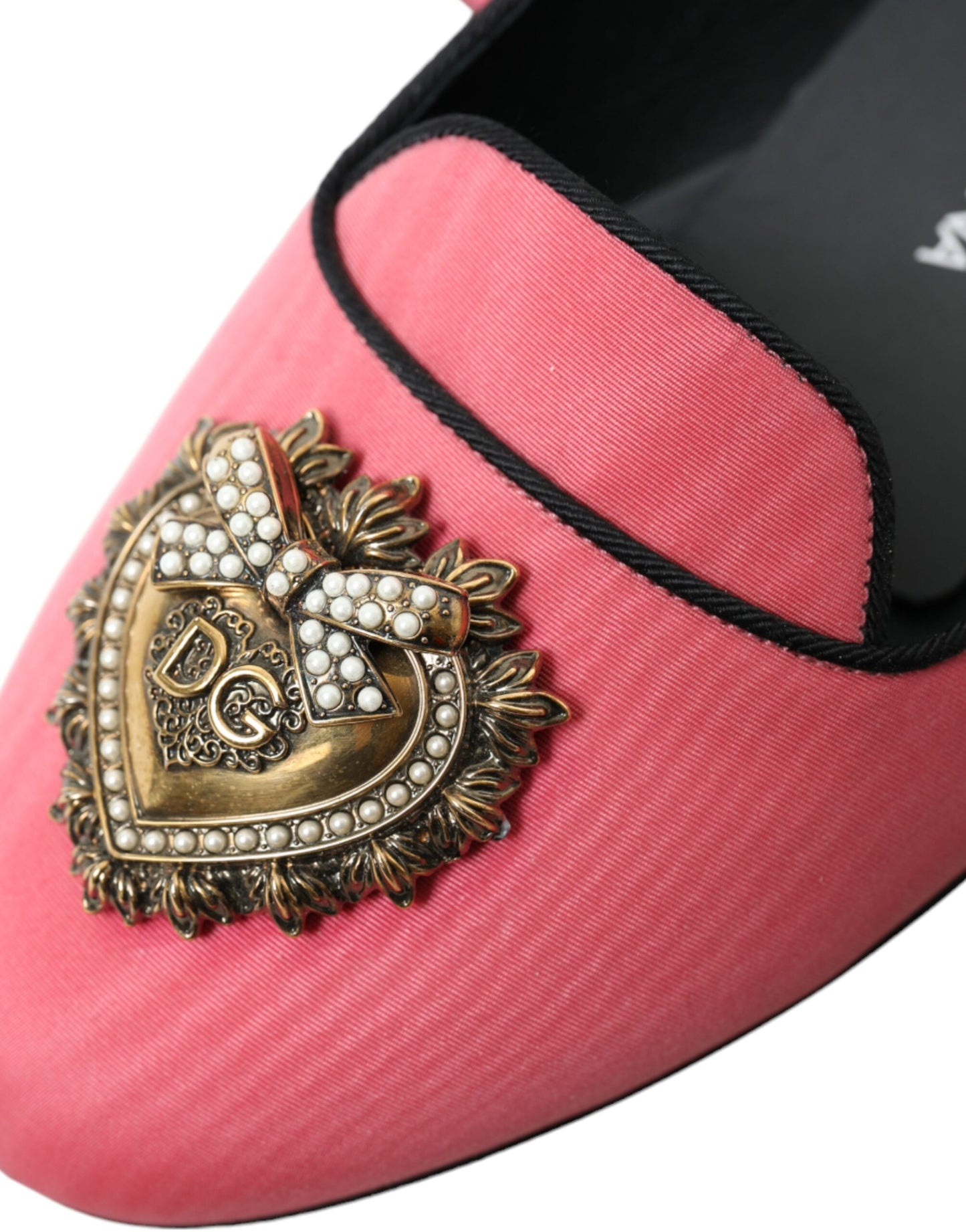 Dolce & Gabbana Elegant Moiré Audrey Slippers with Bejeweled Heart