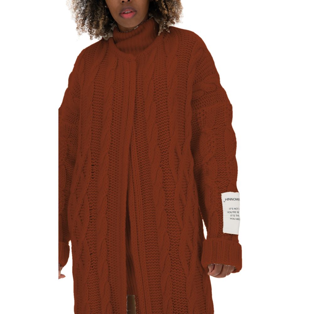 Hinnominate Cozy Cable Knit Longline Cardigan in Brown