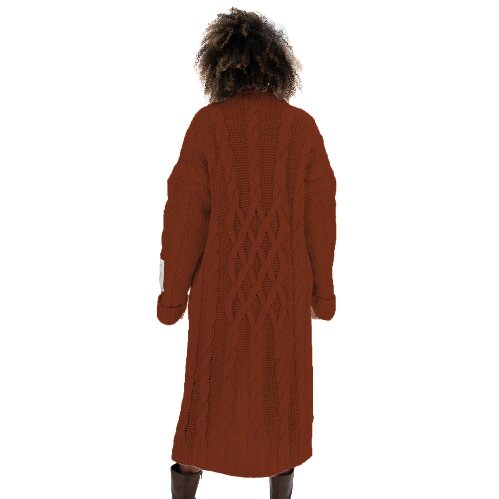 Hinnominate Cozy Cable Knit Longline Cardigan in Brown