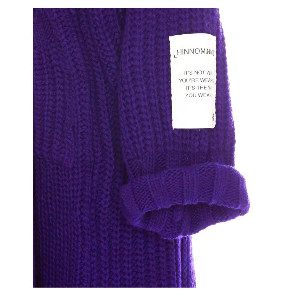 Hinnominate Chic Purple Pearl Ribbed Knit Cardigan