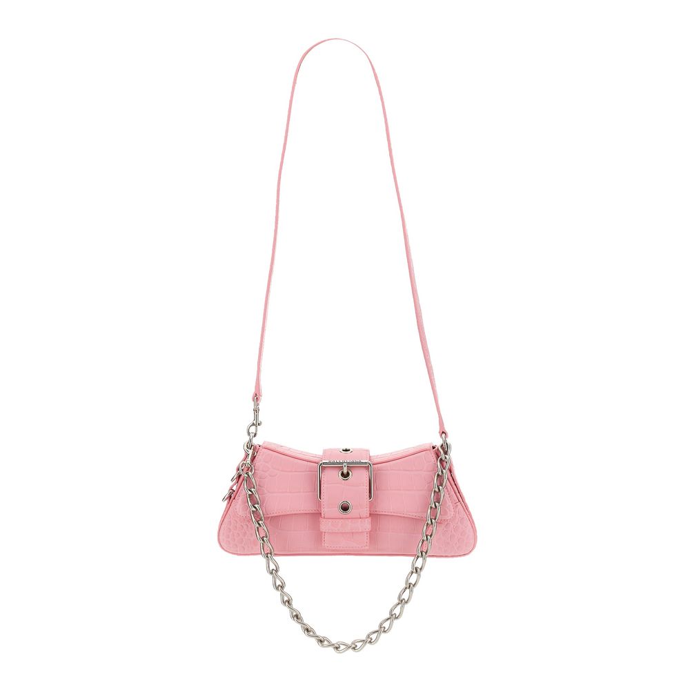 Balenciaga Chic Pink Leather Flap Handbag with Silver Trim