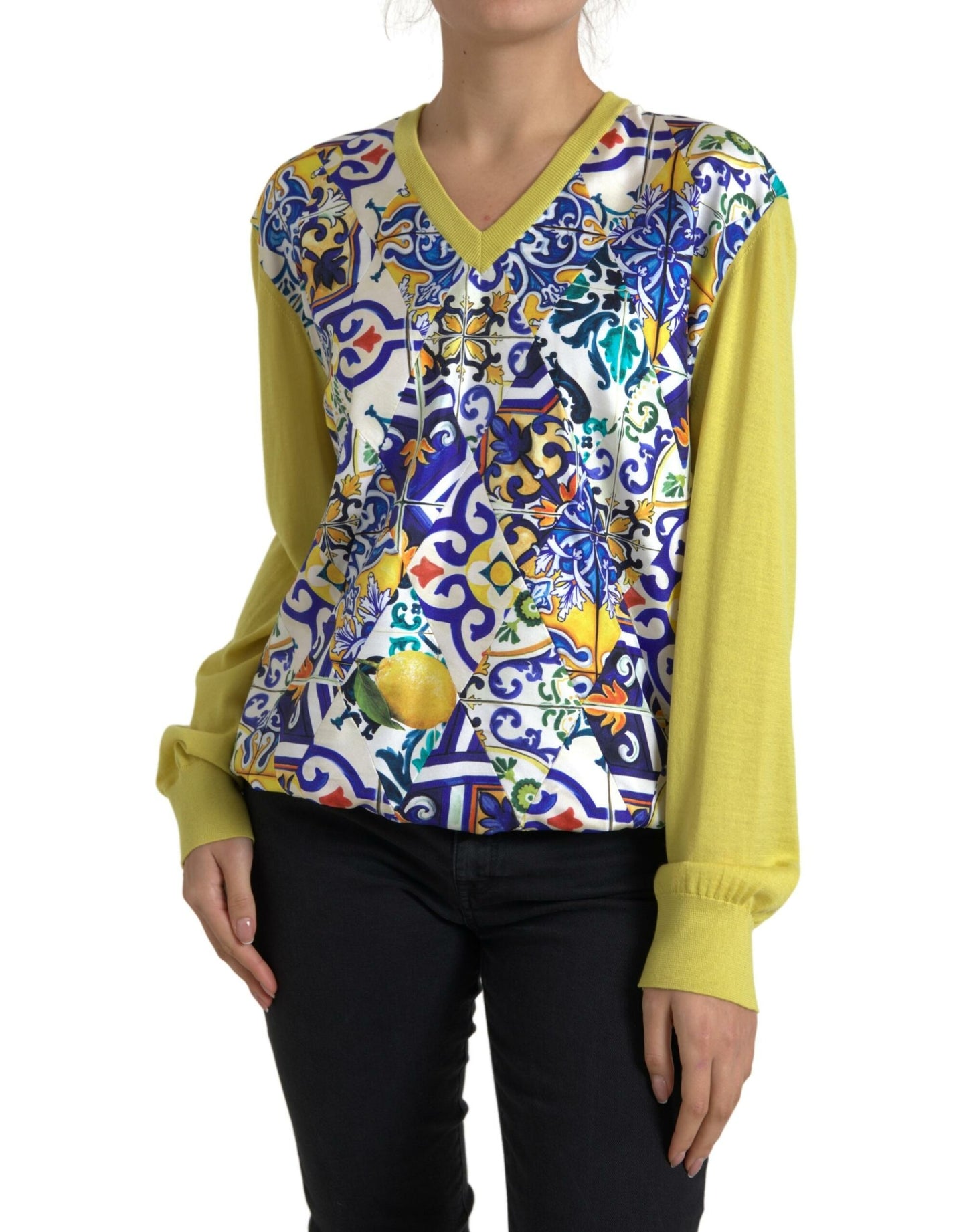 Dolce & Gabbana Multicolor Majolica Cashmere Blend Sweater