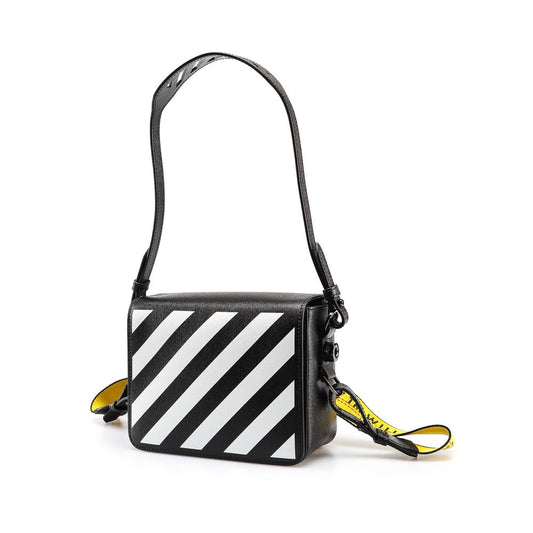 Off-White Chic Black Leather Crossbody with Iconic Diagonal Flap