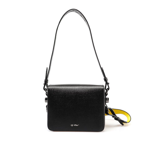 Off-White Chic Black Leather Crossbody with Iconic Diagonal Flap