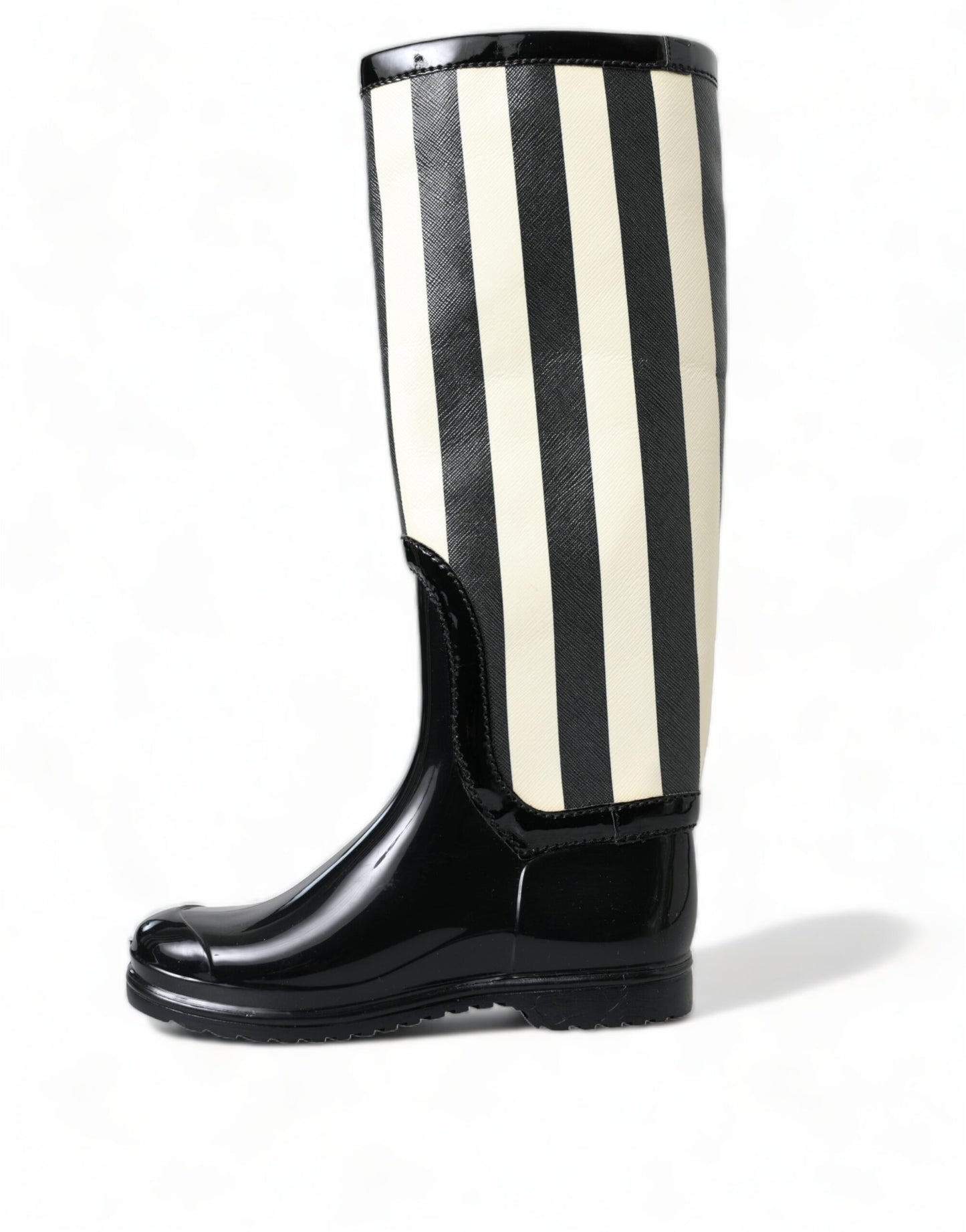 Dolce & Gabbana Black and White Striped Knee High Boots