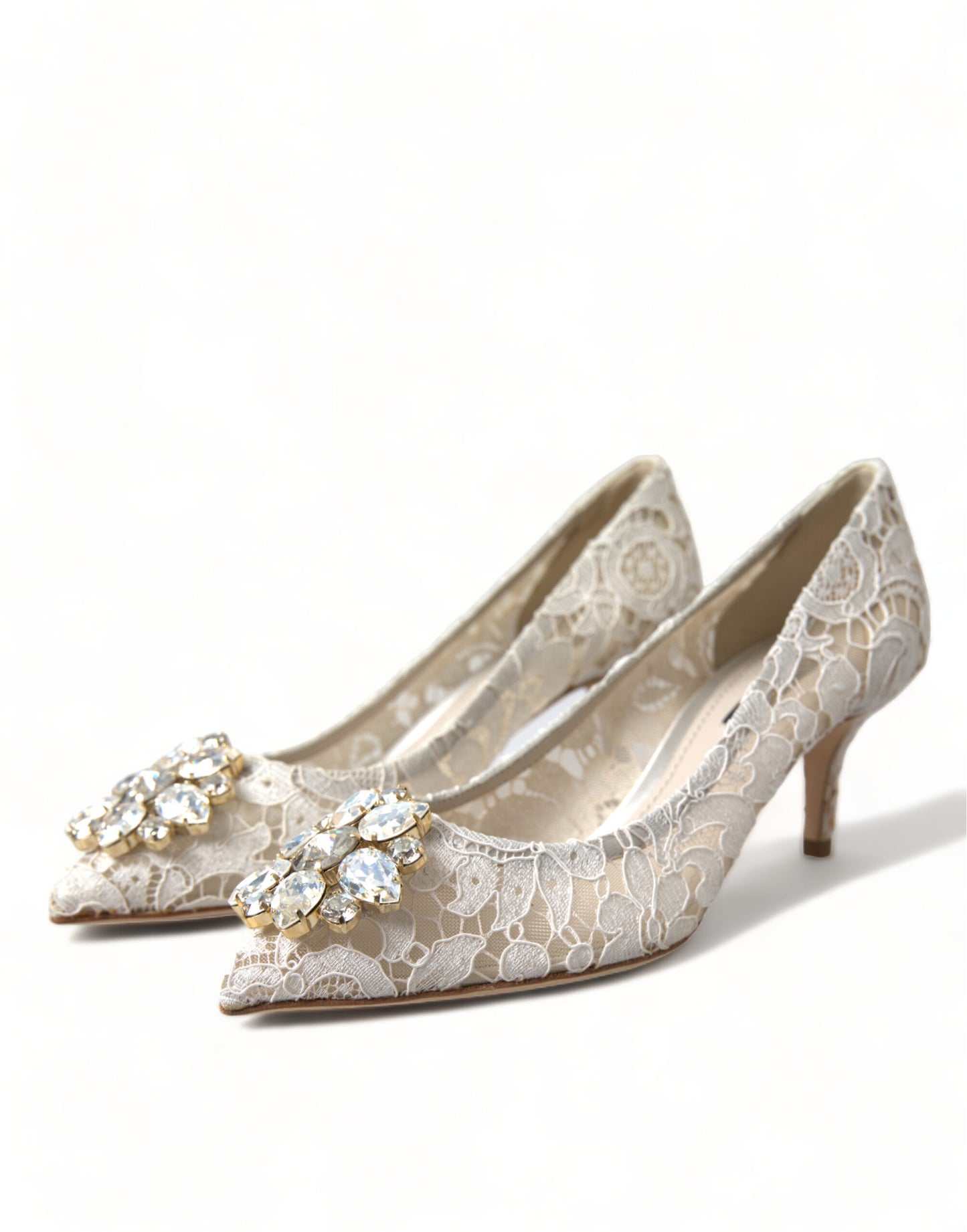 Dolce & Gabbana Elegant White Lace Crystal Pumps