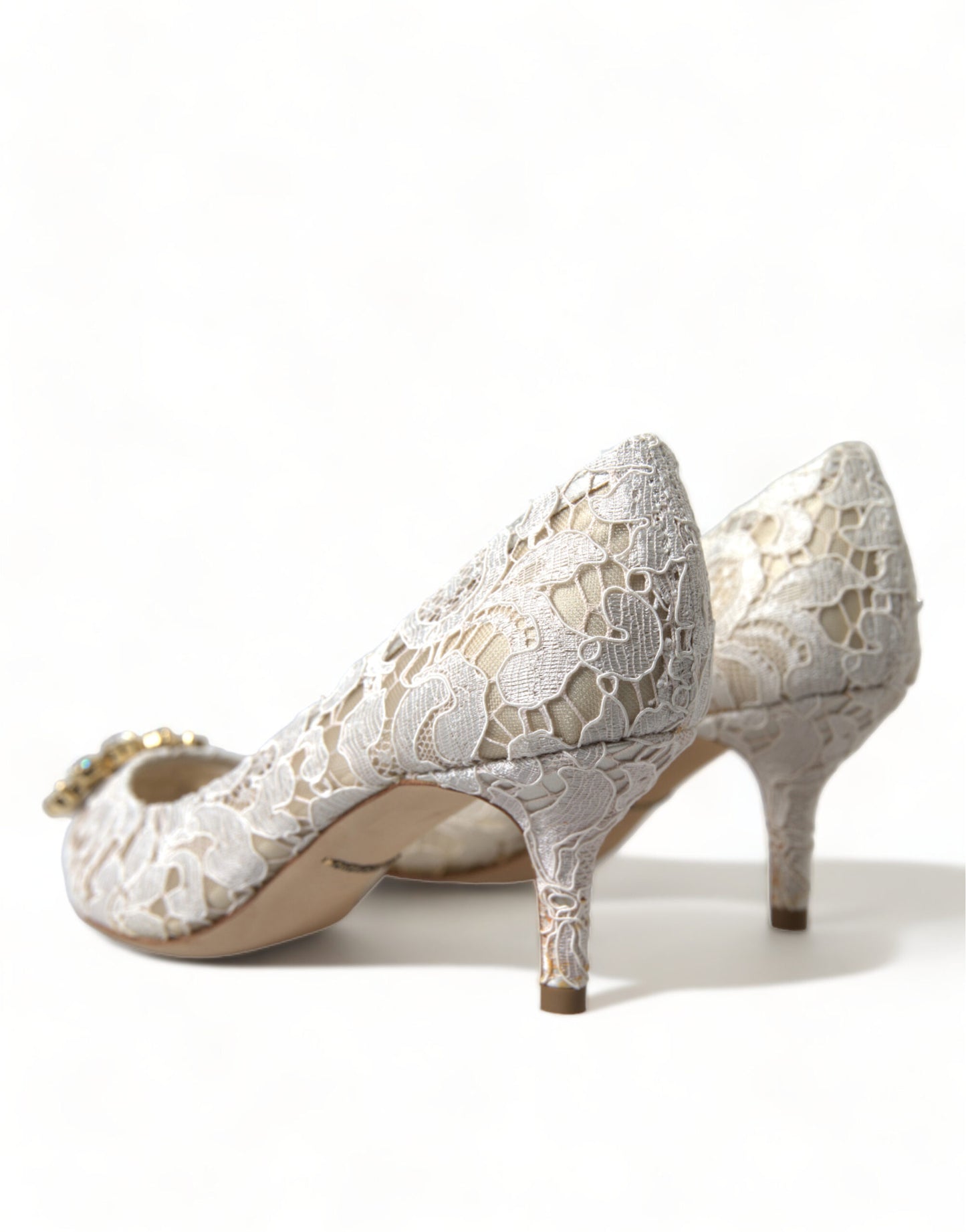 Dolce & Gabbana Elegant White Lace Crystal Pumps