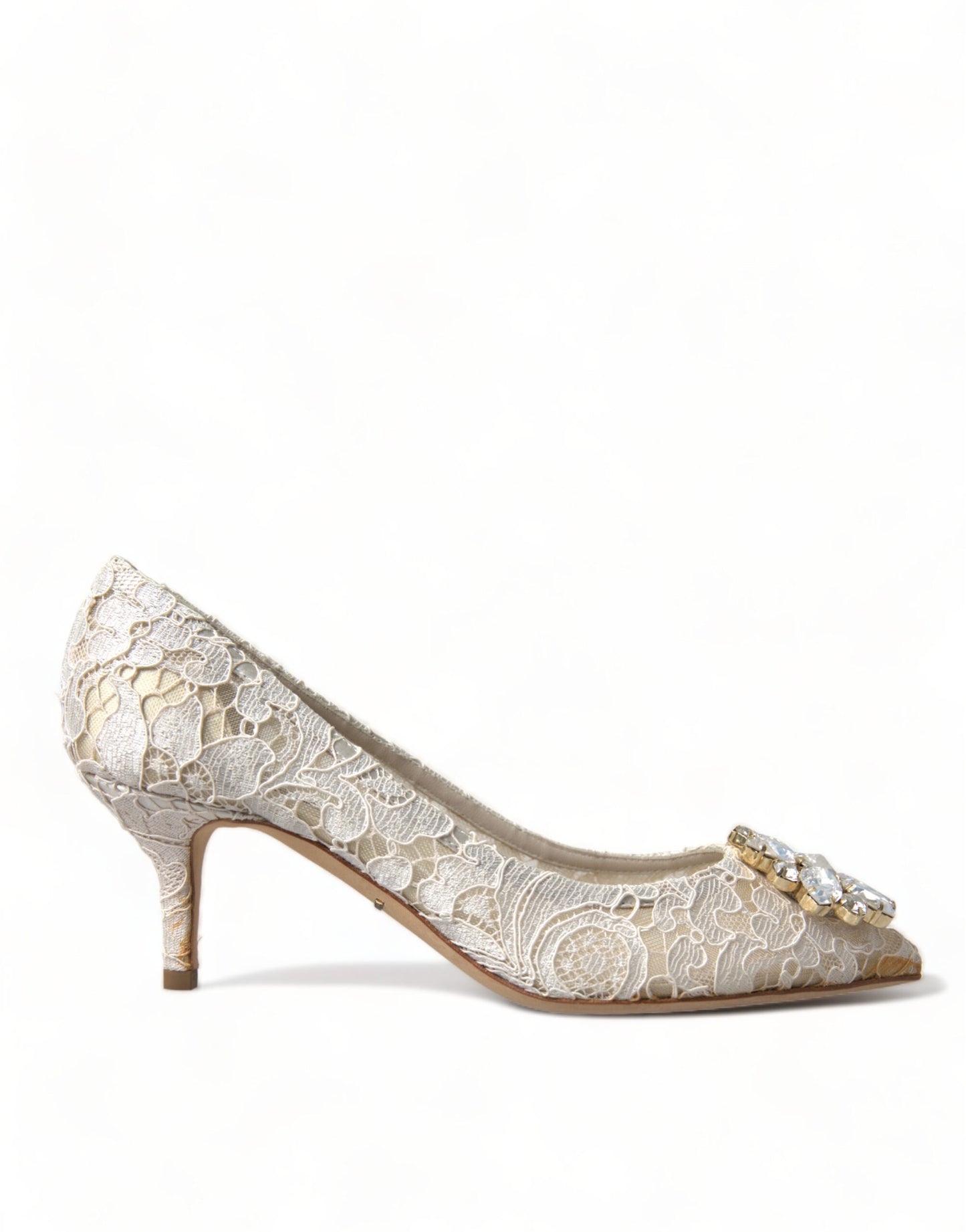 Dolce & Gabbana Elegant White Lace Crystal Pumps