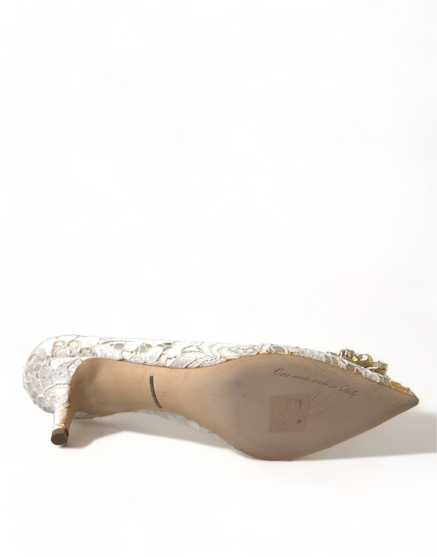 Dolce & Gabbana Elegant White Lace Crystal Pumps